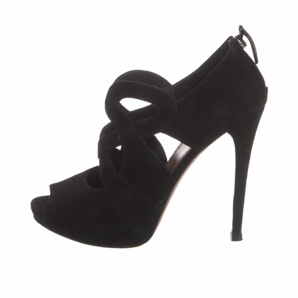 Alaia Black Suede High Heel Peep Toe Sandal Sz 38